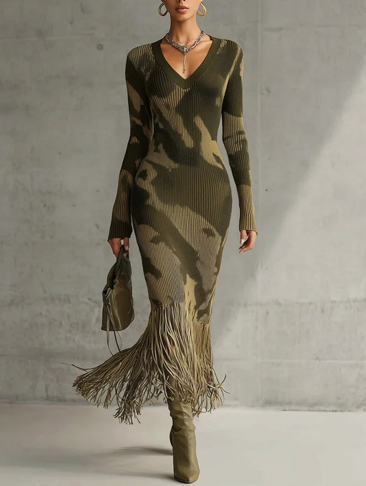 Amelia - Camouflage V-neck Maxi Dress
